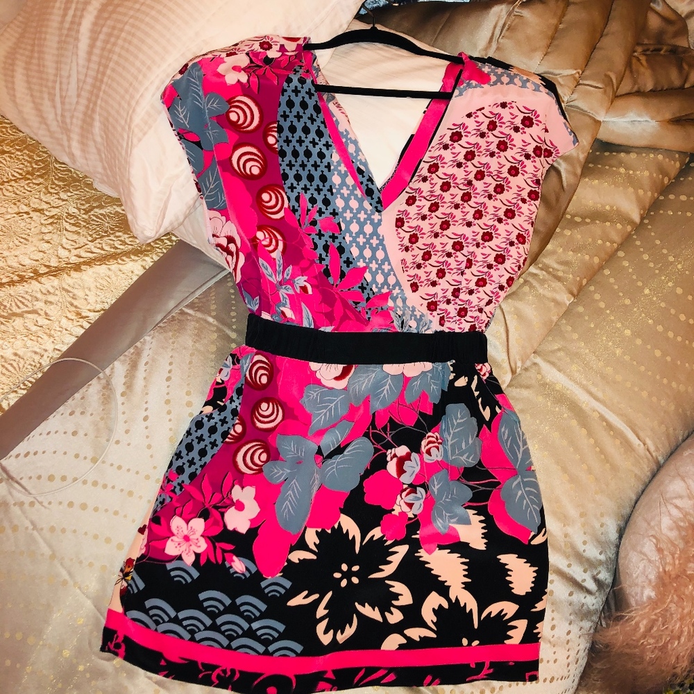 Single 100% Silk Multi Floral Print Dress SZ M